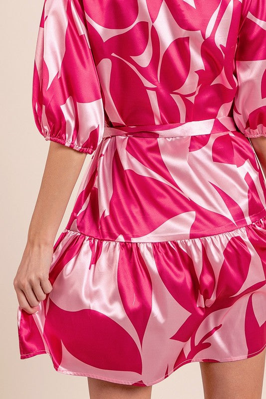 Fuchsia and pink leaf pattern dress
