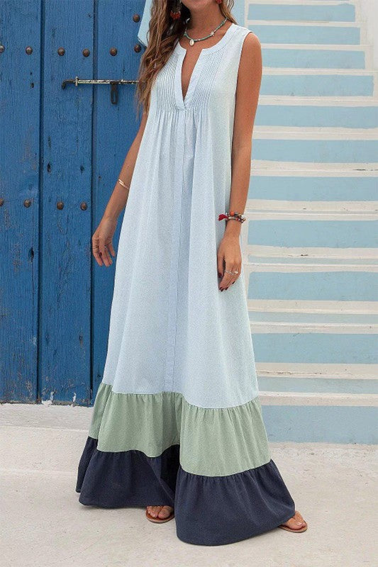 Patchwork pleated maxi dress