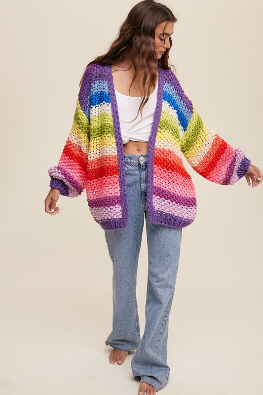 Hand Crochet Multi Color Oversized Open Cardigan