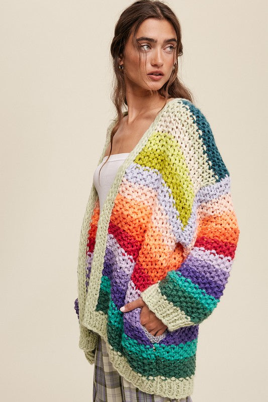 Hand Crochet Multi Color Oversized Open Cardigan