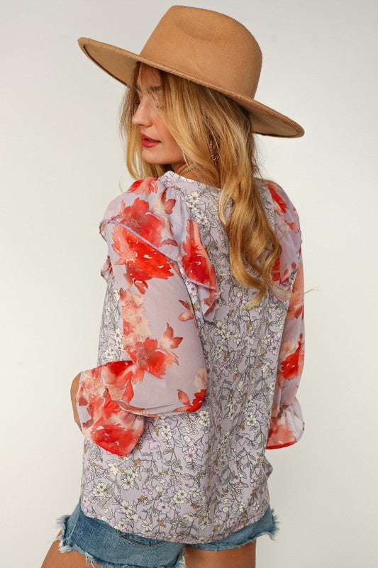 Plus size chiffon floral blouse