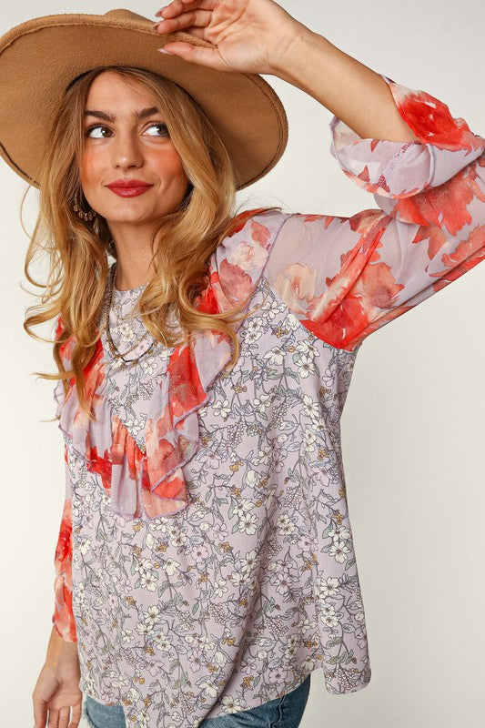 Plus size chiffon floral blouse
