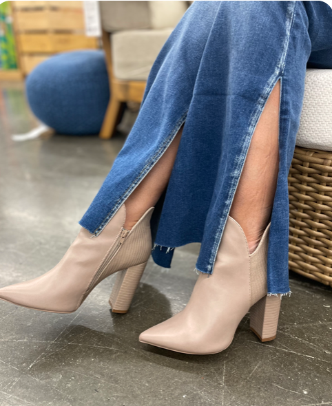 Pointy cutout ankle bootie