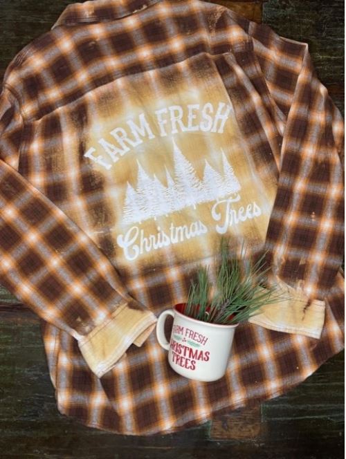 Farm Fresh Christmas Trees Bleach Dipped Flannel